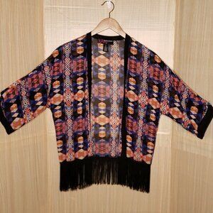 Peck & Peck Womens Fringe Aztec Silky Kimono Medium